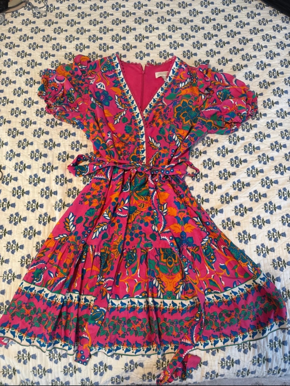 Adrianna Papell Bright Pink Floral Wrap Dress with Multicolor Print NWOT Size 6